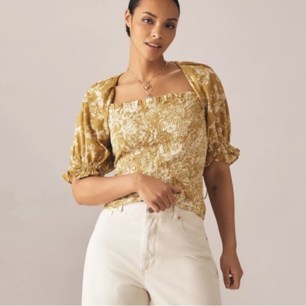 Anthropologie Yellow Floral Blouse